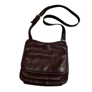 Fossil Dark Brown Pebble Leather Crossbody Flap Bag Brass Key 75082 Mens Womens